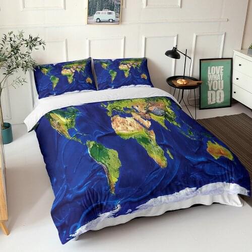 3D World Map Bedding Set Queen Size Map Duvet Cover With Pillowcases Home Textiles Bed Set King Single Double Twin Full Size