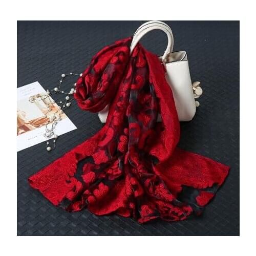 Hot Design Floral Scarf Women Summer Breeze Lightweight Sheer Wrap and Shawls Bandana Beach Organza Gauze Lace Hollow Scarves