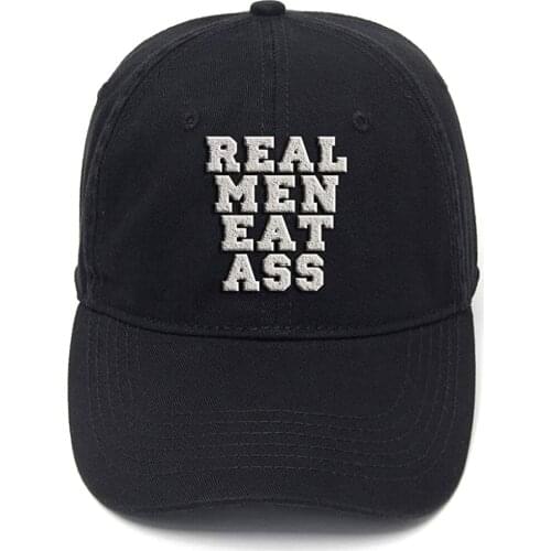 Lyprerazy Real Men Eat Ass Funny Washed Cotton Adjustable Men Women Unisex Hip Hop Cool Flock Printing Baseball Cap