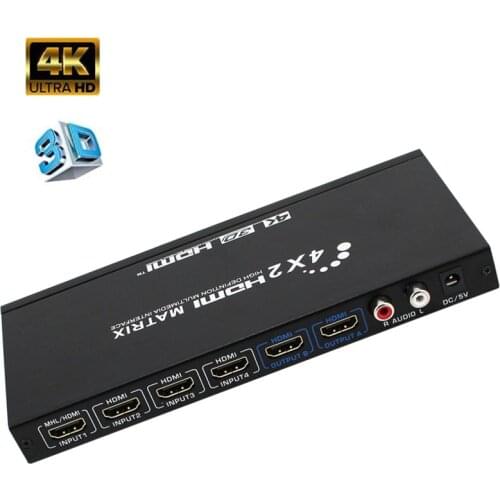4x2 HDMI Matrix Switch FiveHome Ultra HD 4K x 2K@30Hz 4 in 2 out HDMI HD True Matrix Switcher/Splitter with L/R 3.5mm
