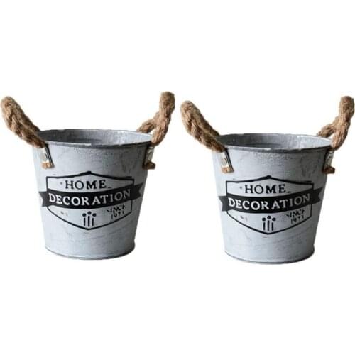 2Pcs Metal Cactus Planters Iron Flower Pot Round Garden Succulent Plant Container with Handles Indoor or Outdoor Decor