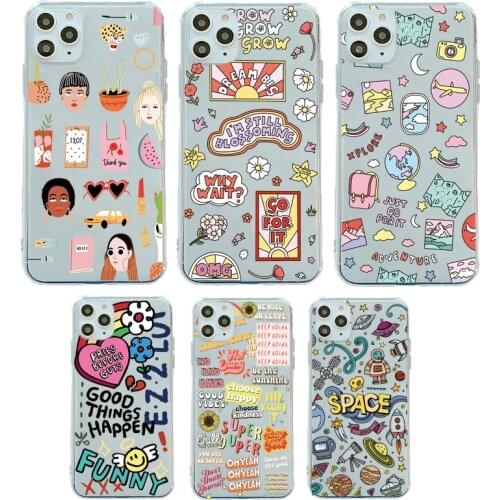 Cute Cartoon Label Clear Phone Cases For Samsung S21 S20 S10 S8 S9 plus S10e A51 A52 A71 a30 a40 a50 a70 Note 8 9 10 Soft Cover