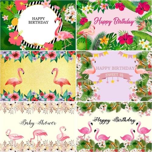 Cartoon Flamingo Flower Tropical Backdrop Birthday Baby Shower Party Decor Photography Backgrounds Photo Booth Studio Prop