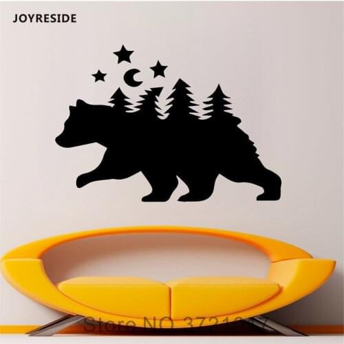 JOYRESIDE Bear Wall Animal Trees Moon Stars Decals Vinyl Sticker Baby Boys Girl Living Room Home Interior Playroom Mural A1580