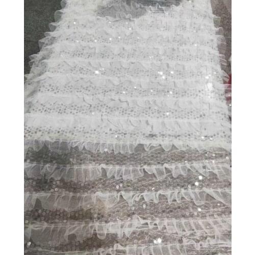 Delicate Ruffled Lace Fabric Layered Gauze Lace Fairy Pleated lace Fabric with clear sequins For Tutu dress, flower girl