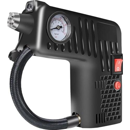 New Inflatable Pump Air Compressor Portable Air Inflator Safety Hammer Led Illumination for Car Bicycle Balls Black