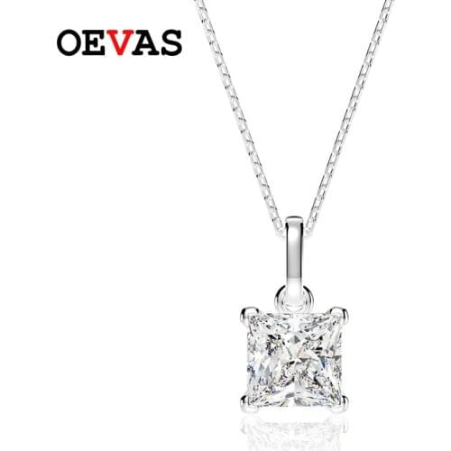 OEVAS 100% 925 Sterling Silver 6*6mm High Carbon Diamond Pendant Necklace Sparkling Wedding Party Fine Jewelry Gifts Wholesale