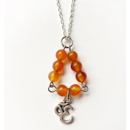 Aum Om Symbol Pendant Necklace Natural Semi-valuable Stones Jewelry Red Carnelian Stone Beads Pendant Jewelry Dropship