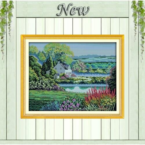Beautiful homeland village spring Scenic painting,Counted print canvas DMC 14CT 11CT Cross Stitch Needlework kits Embroidery Set