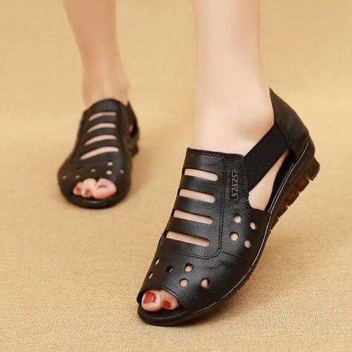 ZZPOHE Summer New Sexy Woman Wedges Shoes Ladies Casual Black Plus Szie Leather Shoes Mother Fashion Slippers