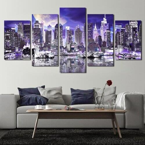 Nordic Abstract New York City Art Wall Poster Printing Canvas Painting New York Night Scene Mural Home Decor 5Pcs/set No Frame