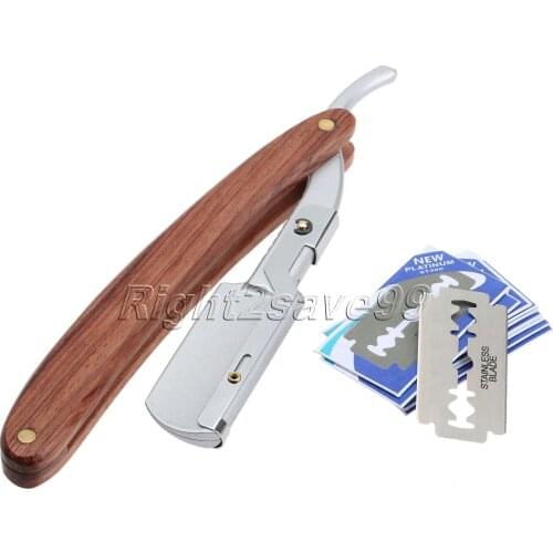 High Quality 1set Men Straight Barber Edge Steel Razor Folding Shaving Knife Hair Removal Tool With 10pcs Blades Rosewood Handle