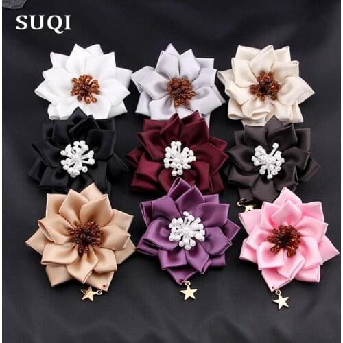 SUQI Fashion glass beads Ribbon Hand-folded rose Womens Brooches pin Jewelry Sun Flowers bow Brooch Pins clothes Decoration