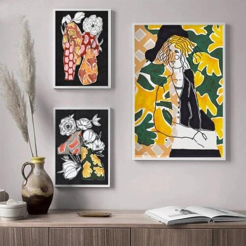 Warm Earthy Prints Boho Eclectic Abstract Paintings Floral Woman Poster Gallery Wall Art Pictures for Living Room Decor