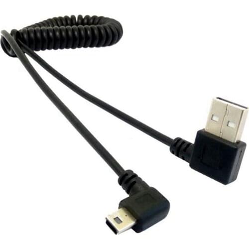 USB Male 90 degree to mini USB Right Stretch spring cable for Mobile hard disk and navigation mobile