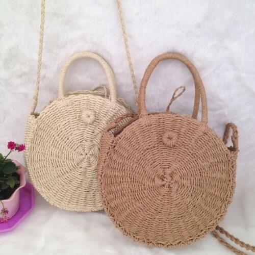 Vintage Retro Straw Rope Knitted Women Crossbody Handbag Fresh Summer Beach Bag Bohemia Round Straw Bag Handmade Rattan Woven