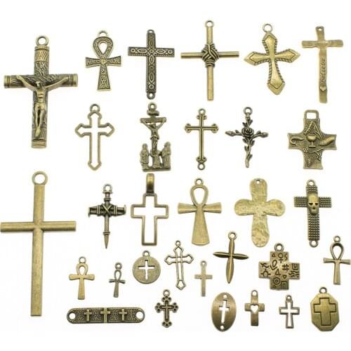 WYSIWYG 40g Antique Bronze Color Zinc Alloy Random Mix Styles Cross Charms DIY Handmade Craft For Jewelry Making