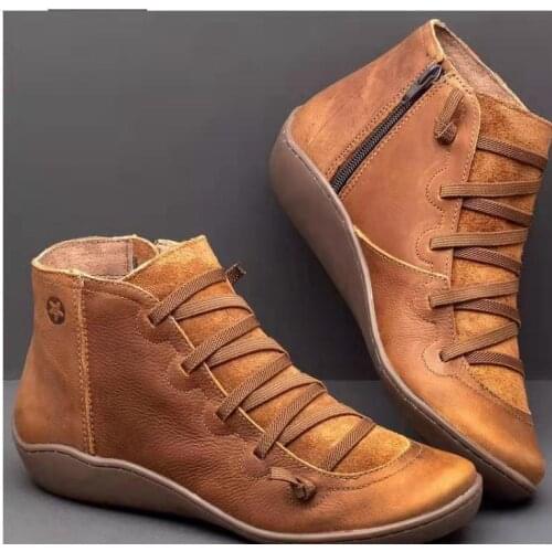 2019 Autumn Winter Retro Women Boots Fashion Genuine Leather Ankle Boots Zapatos De Mujer Wram Botas Flat Heel Boots