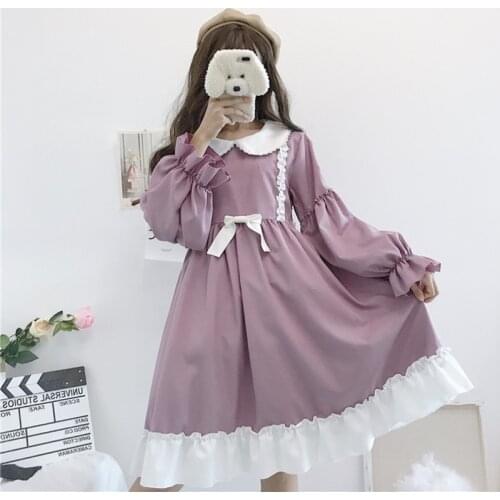 Lolita Dress Japanese Kawaii Femme Robe Cute Sweet Peter Pan Collar Lolita Women Vestidos Harajuku Purple Princess Party Dress