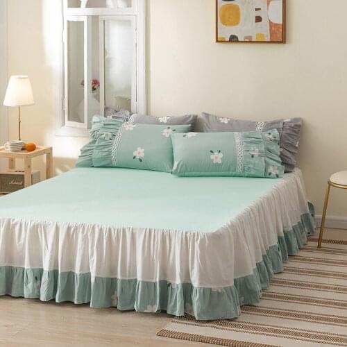 2020 new products Cotton small flower Bed spread Fitted Sheet Pillowcases 2/3 pcs Pleated lotus leaf lace Princess bedding