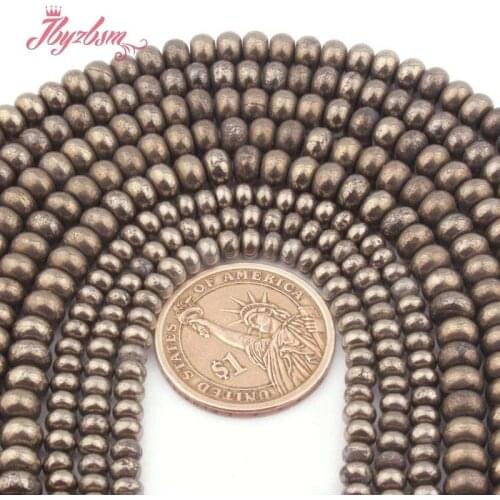 2x4 3x6 5x8mm Smooth Heishi Rondelle Silvers Gray Pyrite Spacer Beads Stone for DIY Necklace Bracelet Rings Jewelry Making 15"