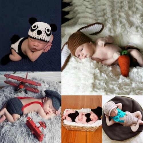 3pcs/set Newborn Handmade Cartoon Photography Costume Baby Knit Crochet Photo Prop Outfit