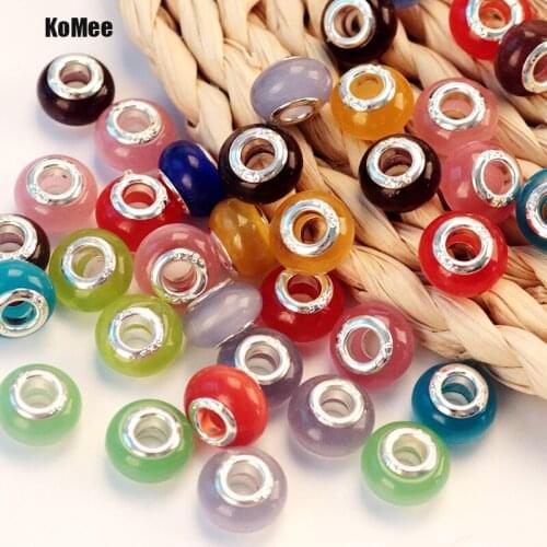 50pcs 9*14MM Random mixed color Cat Eye Big Hole Beads For European Charm Bracelets 5mm hole Free shipping