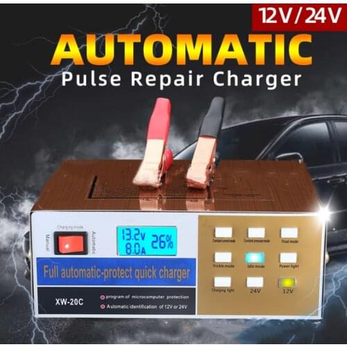 English version Full Automatic Car Battery Charger Intelligent Pulse Repair Battery Charger 12V/24V Truck Motorcycle Charger