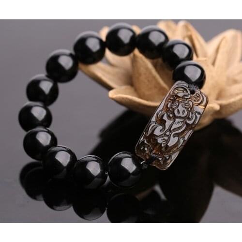 Chinese Style Black Glass Beaded Bracelet Simple Casual Elastic Stretchable Bead Bracelet