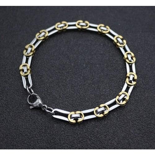 New Arrivals Women Bracelet 21.50CM Chains & Links Bracelet Stainless Steel Gold&Steel Charm Bracelet For Men Male Wholesale
