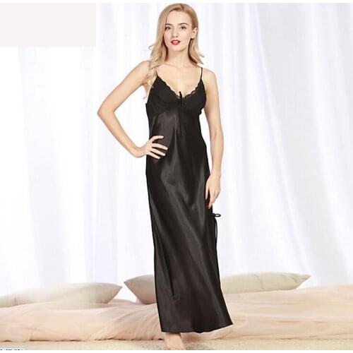 CR New Womens Sexy Lingerie Satin Silk Night Dress Print Sleepwear Nightgown Long Summer Lace Dress Drop Shipping iT401