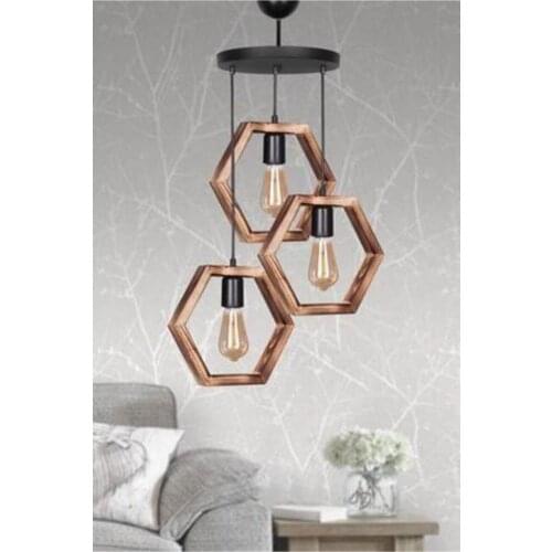 Colorful Wooden Chandelier 3'lü