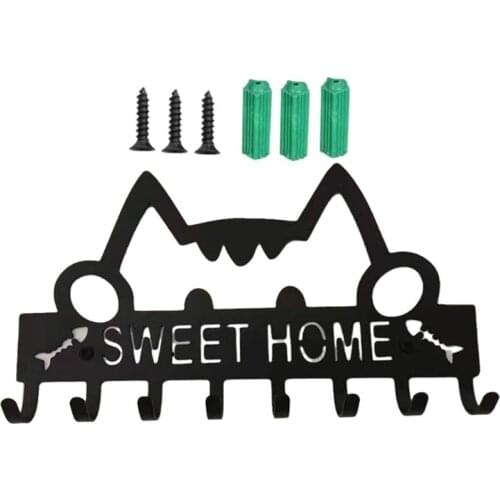 Key Holder for Wall Mount Cat Sweet Home Decorative 8 Hook Rack Metal Hanger Front Door Kitchen Bathroom Clothes Hat Organizer