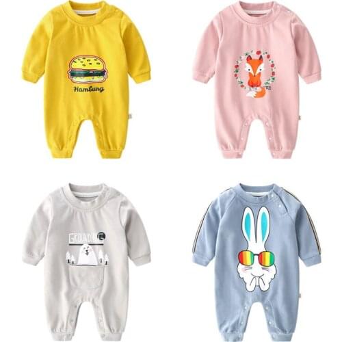 Infants Crawling Clothes Baby Kids Long Sleeve O-Neck Shoulder Open Buckle Romper One Piece Newborn Cartoon Printed Clothes B290