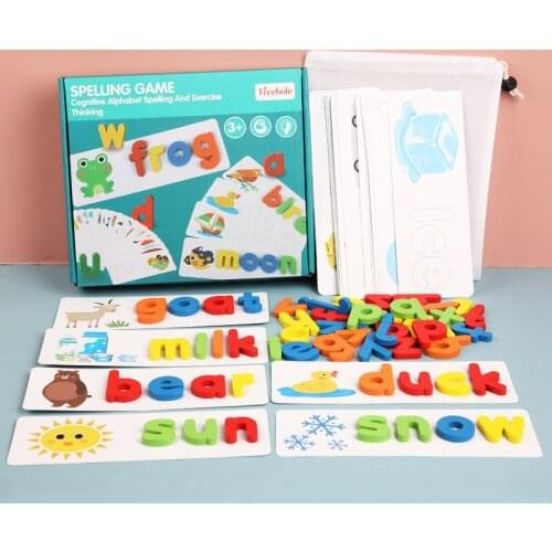 Children NEW Wooden Alphabet Letter Learning Cards Set Word Spelling Practice Game Toy Learning And Education