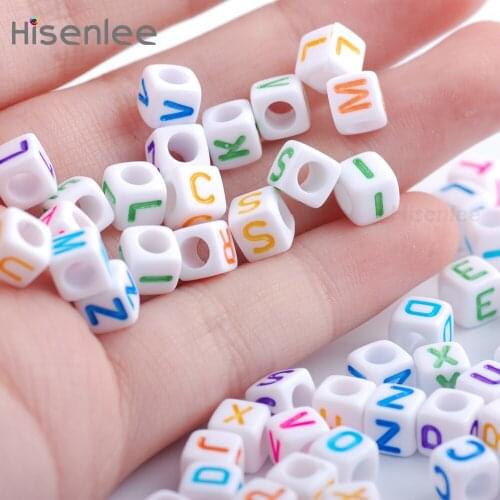 Hisenlee 200pcs 6x6mm 3.5MM Hole Mixed Alphabet Multi-Color Letters Cube Acrylic Beads For Jewelry Making DIY Bracele Craft