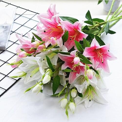 6 heads lily flower bouquet Long branch artificial flowers for home shopping malls hotel decorations fake flower plants