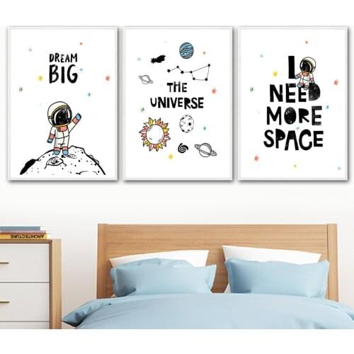 Canvas Painting Nordic Posters And Prints Cartoon Astronaut Rocket Planet Space Wall Art Pictures For Boy Kids Room Decor