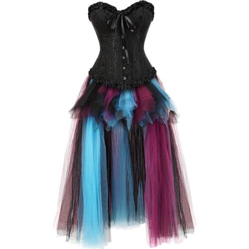 Corsets and Bustiers Dress Top Sexy Skirt Lace Evening Women Plus Size Gothic Corset Dress Long Halloween Basques korsett Black