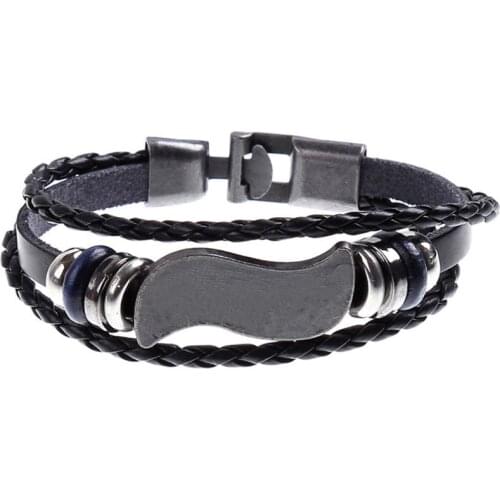 Fashion Punk Men Bracelet Cuff Black Leather Braided Alloy Charm Casual Bangle Wrap Vintage Retro Wristbands Women Rock Jewelry