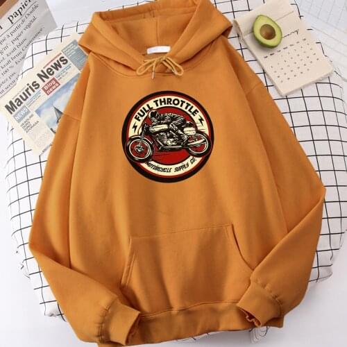 Hot Sale Thick Fashion Tops Full Throttle Cafe Racer Rockabilly Biker Print Men Hoodies Warm Casual Male Hoody Oversize Hooded