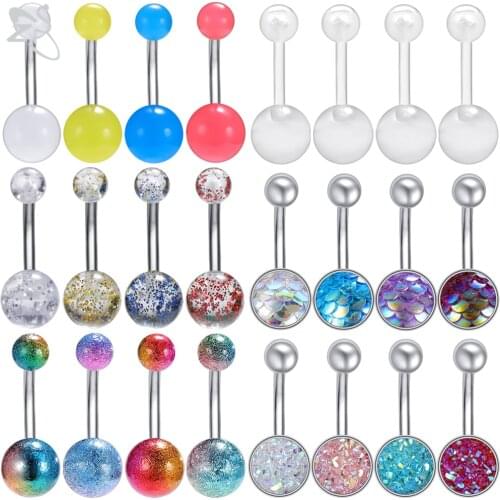 ZS 4 Pcs/lot Stainless Steel Belly Ring Sets Colored Acrylic Belly Piercings 14g Belly Button Rings 5/8mm Ball Piercing Jewelry
