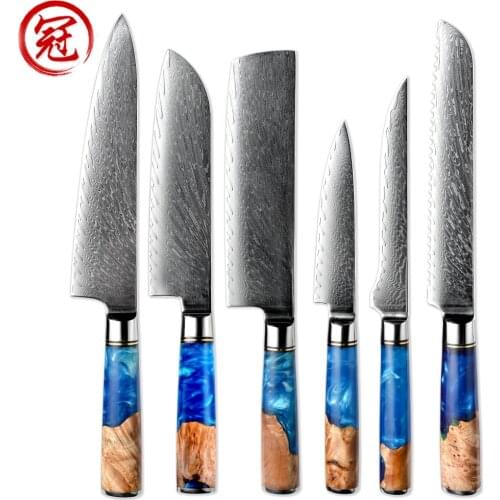 Grandsharp Damascus Kitchen Knives Set Professional Chef Santoku Boning Utility Paring Bread Knife 67 Layers Japanese Damascus