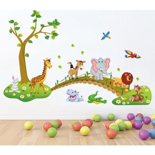 COVPAW Wall Stickers Animals on Bridge Zoo Elephant Giraffe Childrens Room Kids Babys Room Nursery Boys Girls Wall Decal Decor