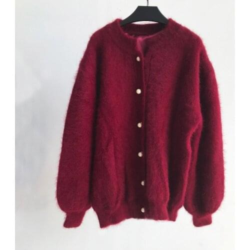 Very Thick Warm With Lining Natural Minkcashmere Sweater with Button and Open Stitch Cardigans for women Autumn Winter tbsr427