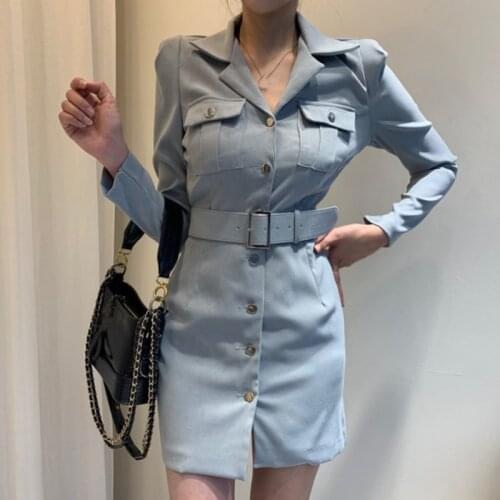 Sashes Shirt Long Sleeve Dress Button Mini Sexy Black Office Pink Korean Short Blue Harajuku Kleider Damen Autumn 2020 Winter
