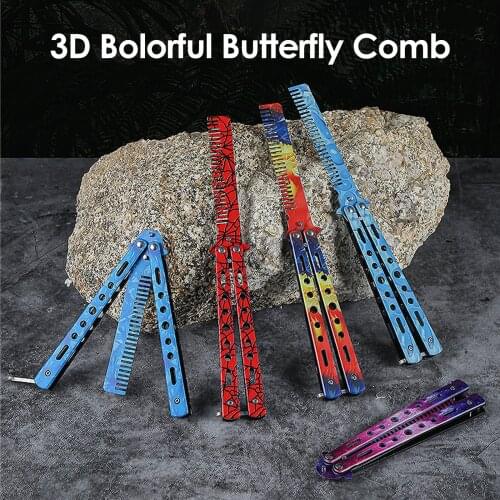 1pc Foldable Butterfly Knife Comb Stainless Steel Practice Training Comb Beard & Moustache Brushes Hairdressing Dropshipping