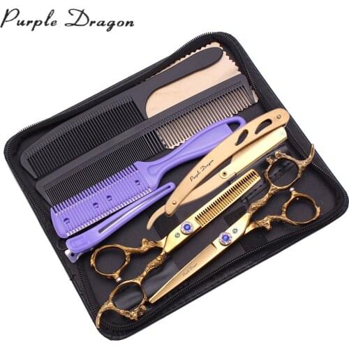 Hair Cutting Scissors Set Purple Dragon 5.5" 16cm Japanese 440C Hair Scissors Professional Thinning Scissors 9003# Dragon Handle