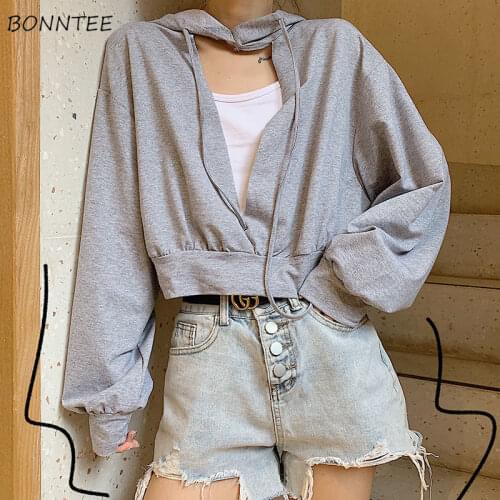 Cropped Hoodies Women Fashionable Solid Hollow Out All-match Stylish Leisure Female Sweatshirts Chic Korean Version Large Size