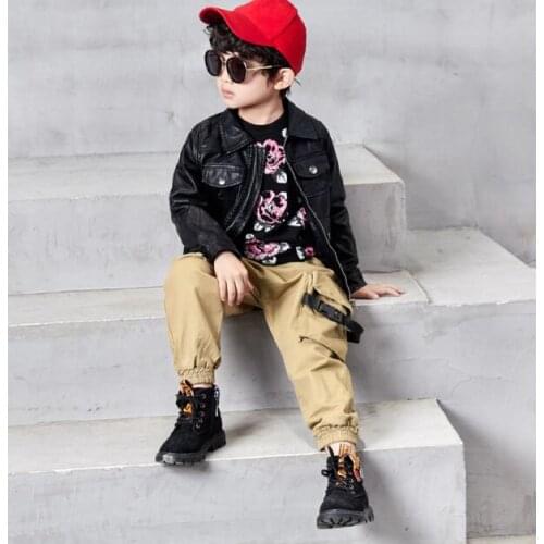Top Quality Spring Leather Boys Jacket And Coat Waterproof Fashion Pattern O-Neck Black Kids Blazers Jackets Free Shipping LE8